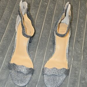 INC International Concepts Silver Glitter Scalloped Ankle-Strap Sandals